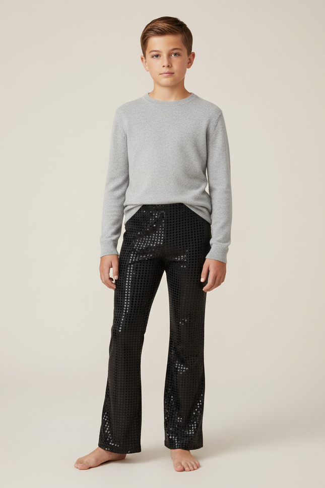 Pantalon Patte D'Éléphant Noir Paillettes Brillantes Évasé Enfant - Polyester