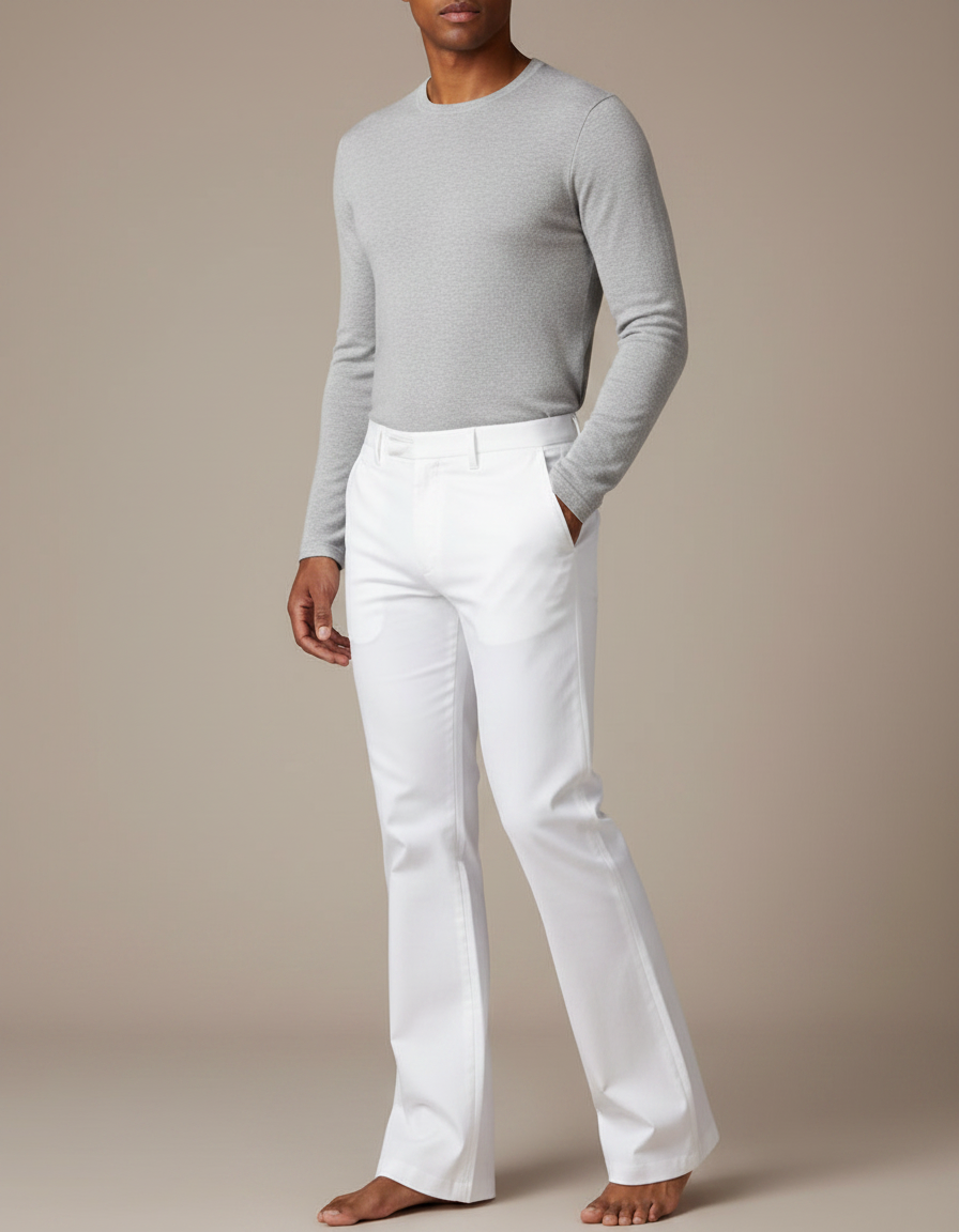 Pantalon Patte D'éléphant Tissu - Blanc Gabardine