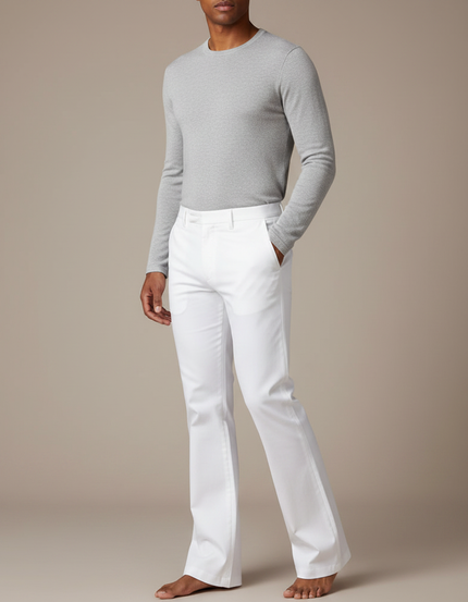 Pantalon Patte D'éléphant Tissu - Blanc Gabardine