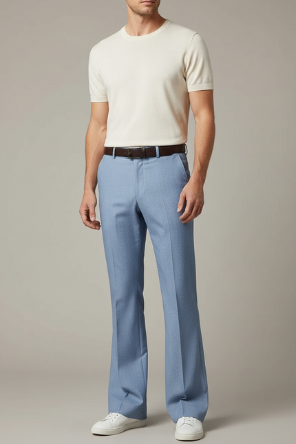 Pantalon Patte D'Éléphant Bleu Clair Évasé Homme Élégant - Gabardine