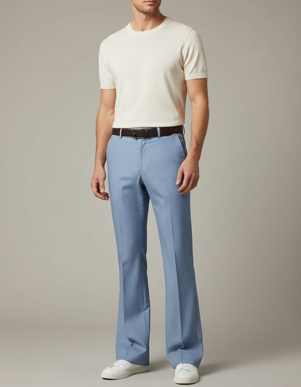 Pantalon Patte D'Éléphant Bleu Clair Évasé Homme Élégant - Gabardine