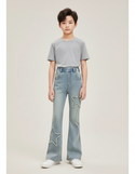 Pantalon Patte D'Éléphant Bleu Denim Étoiles Évasé Enfant - Jean