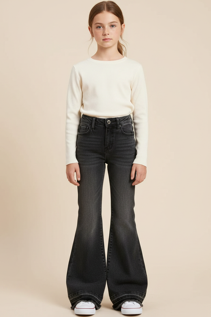 Pantalon Patte D'Éléphant Noir Denim Taille Haute Décontracté - Jean