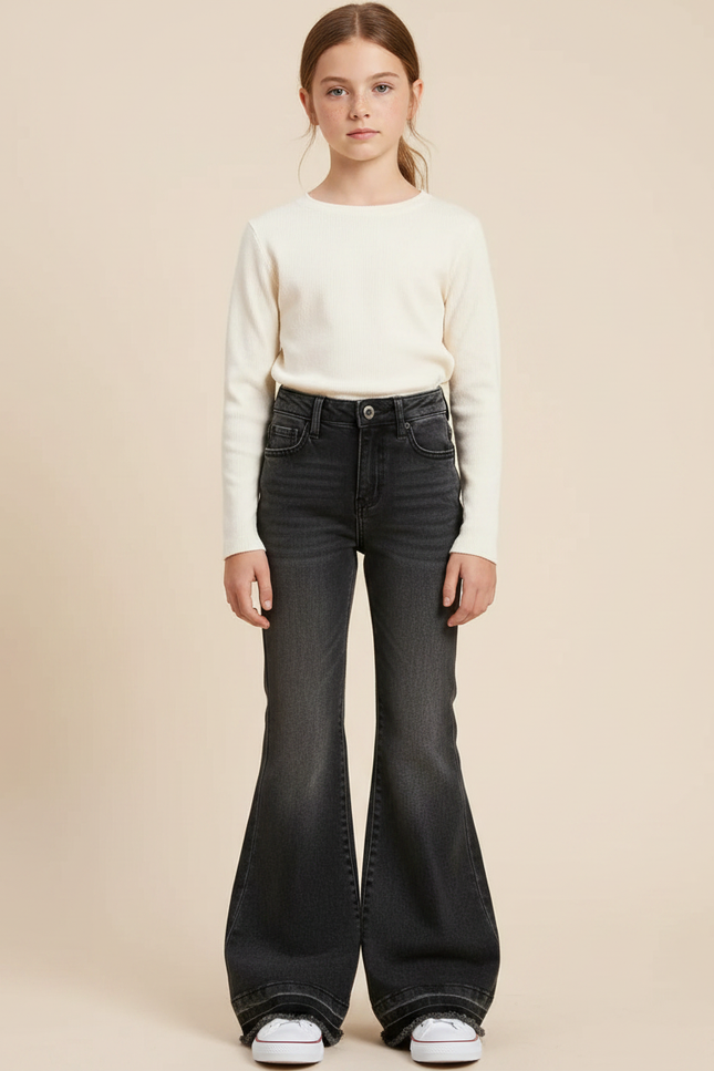 Pantalon Patte D'Éléphant Noir Denim Taille Haute Décontracté - Jean
