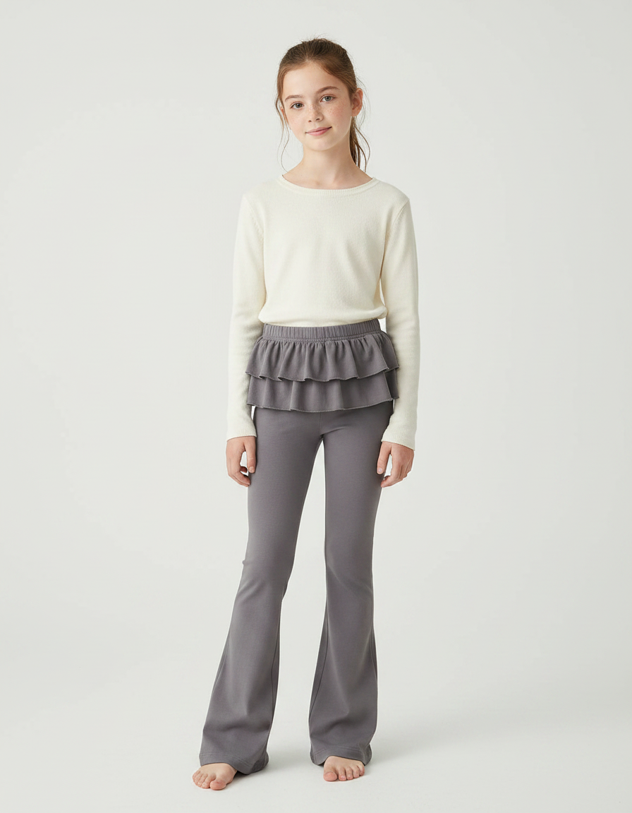 Pantalon Patte D'Éléphant Gris Volants Confortable Enfant - Molleton