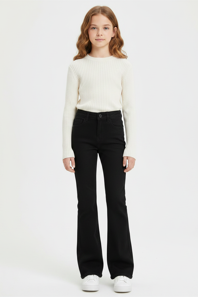 Pantalon Patte D'Éléphant Noir Taille Haute Évasé Élastique - Jean