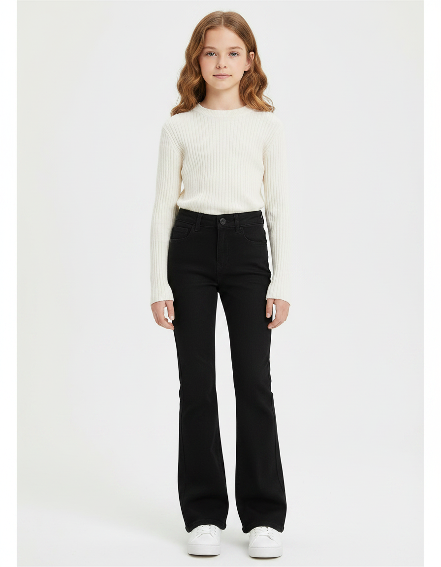 Pantalon Patte D'Éléphant Noir Taille Haute Évasé Élastique - Jean