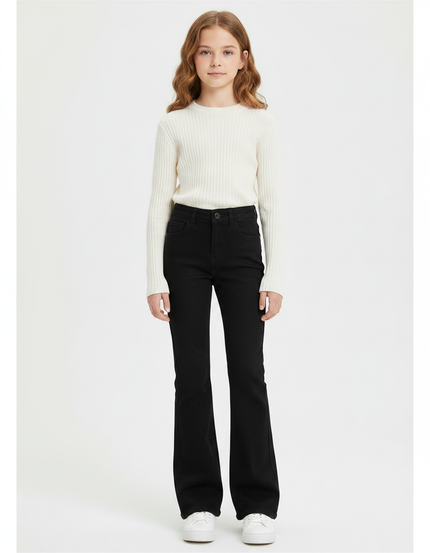 Pantalon Patte D'Éléphant Noir Taille Haute Évasé Élastique - Jean