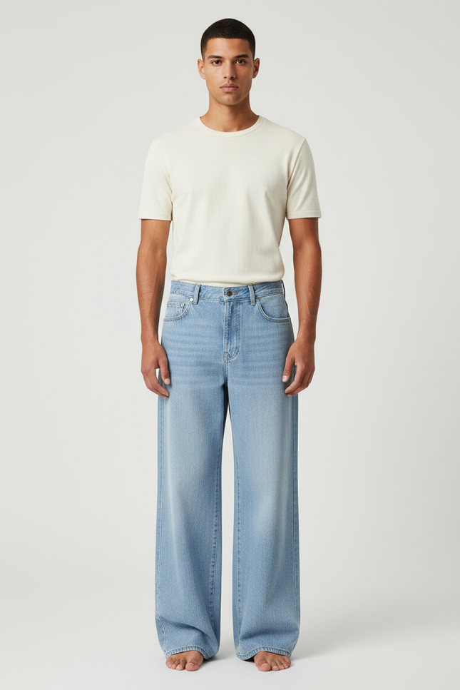 Pantalon Patte D'Éléphant Jean Ample Décontracté Bleu Clair Homme