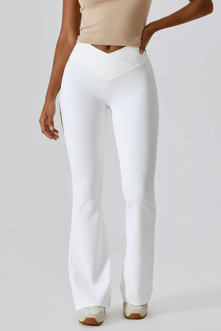 Pantalon Patte D'Éléphant Blanc Taille Haute Évasé Confortable - Maille