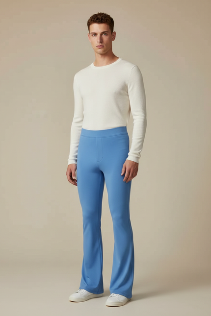 Pantalon Patte D'Éléphant Bleu Stretch Ajusté Homme - Polyester