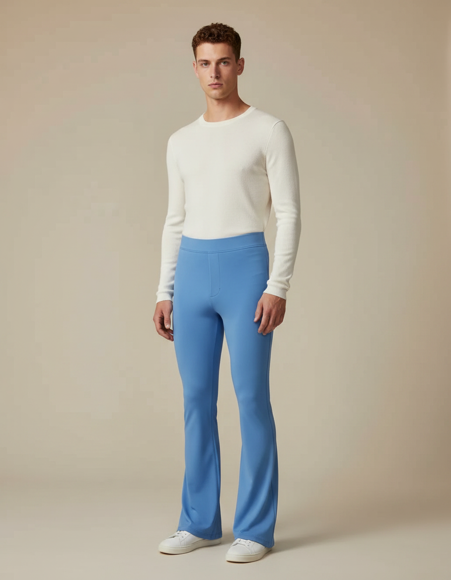 Pantalon Patte D'Éléphant Bleu Stretch Ajusté Homme - Polyester