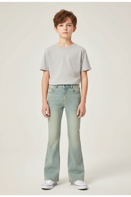 Pantalon Patte D'Éléphant Jean Denim Clair Évasé Enfant - Bleu