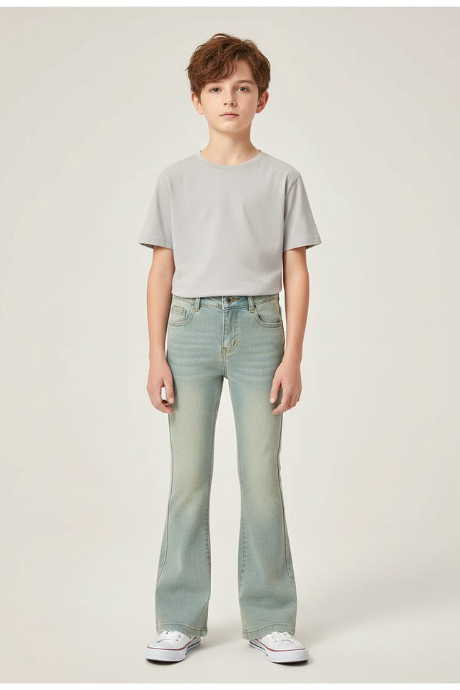 Pantalon Patte D'Éléphant Jean Denim Clair Évasé Enfant - Bleu