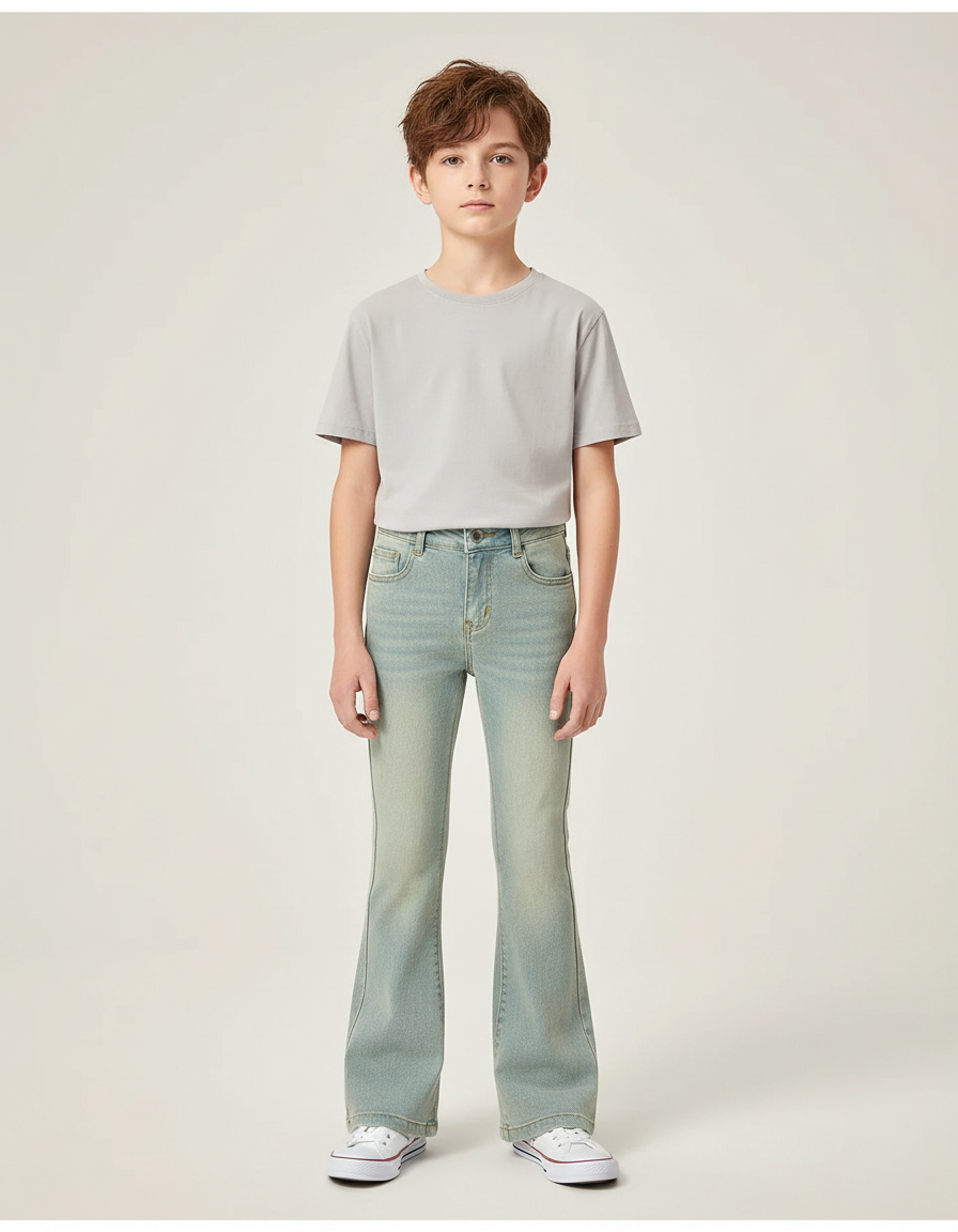 Pantalon Patte D'Éléphant Jean Denim Clair Évasé Enfant - Bleu