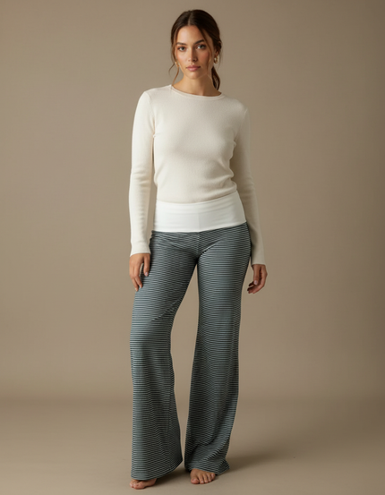 Pantalon Patte D'Éléphant Rayé Bleu Marine Confortable Décontracté - Maille