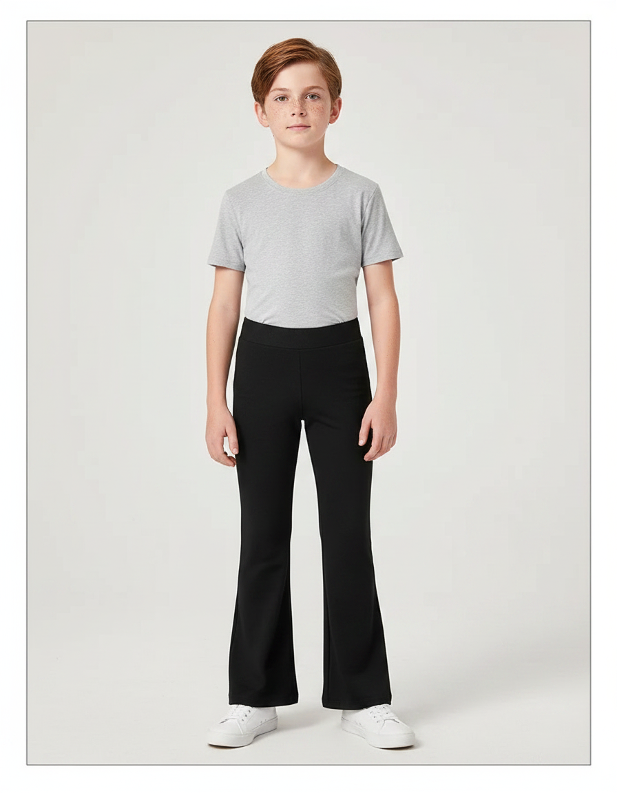 Pantalon Patte D'Éléphant Noir Ajusté Coton Enfant - Polyester