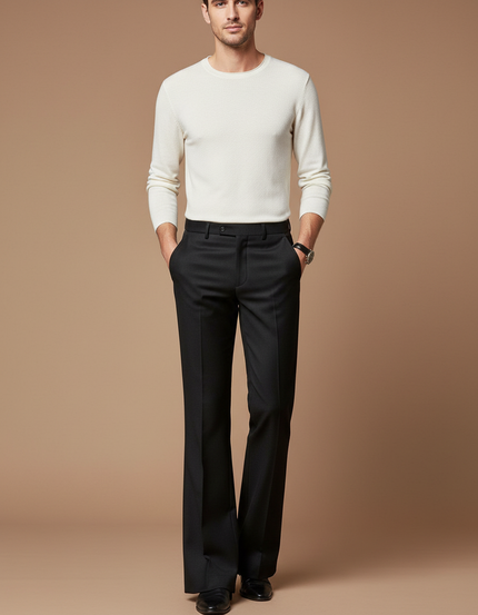 Pantalon Patte D'Éléphant Homme Noir Évasé Classique Élégant - Laine