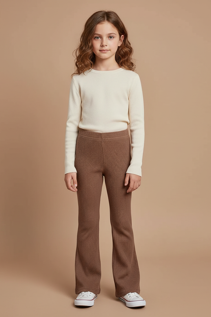 Pantalon Patte D'Éléphant Côtelé Marron Évasé Confortable Doux - Maille