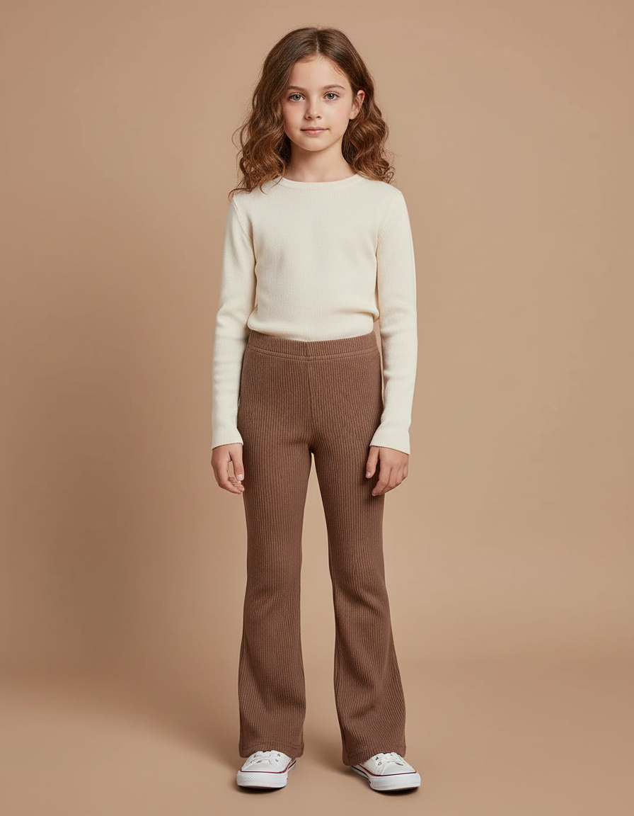 Pantalon Patte D'Éléphant Côtelé Marron Évasé Confortable Doux - Maille