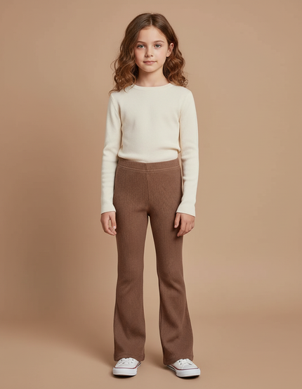 Pantalon Patte D'Éléphant Côtelé Marron Évasé Confortable Doux - Maille