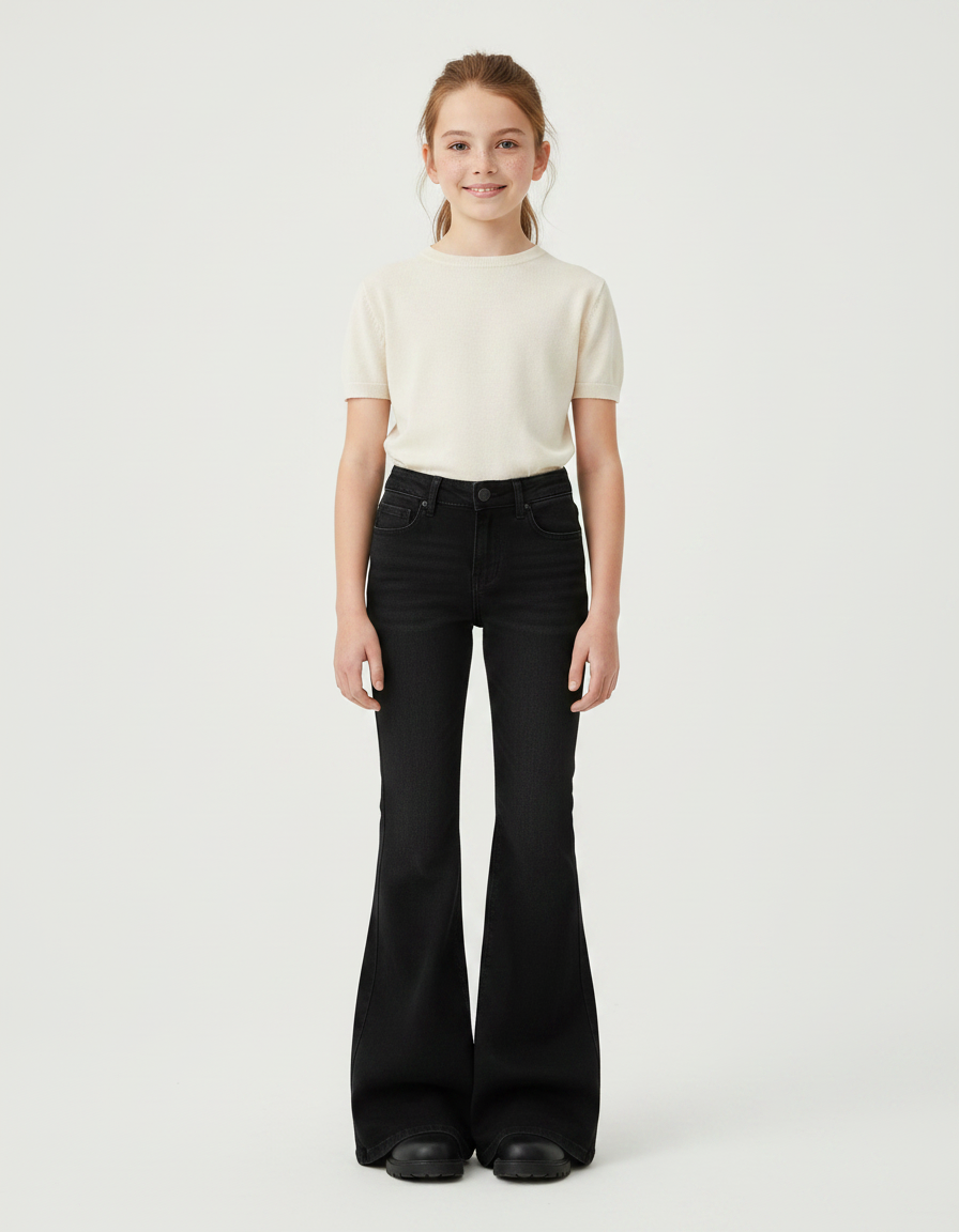 Pantalon Patte D'Éléphant Noir Évasé Simple Enfant - Jean