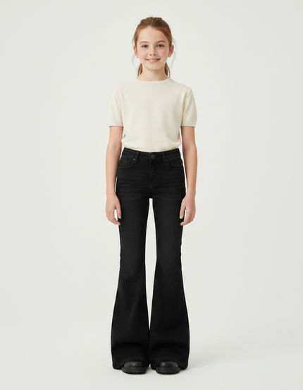 Pantalon Patte D'Éléphant Noir Évasé Simple Enfant - Jean