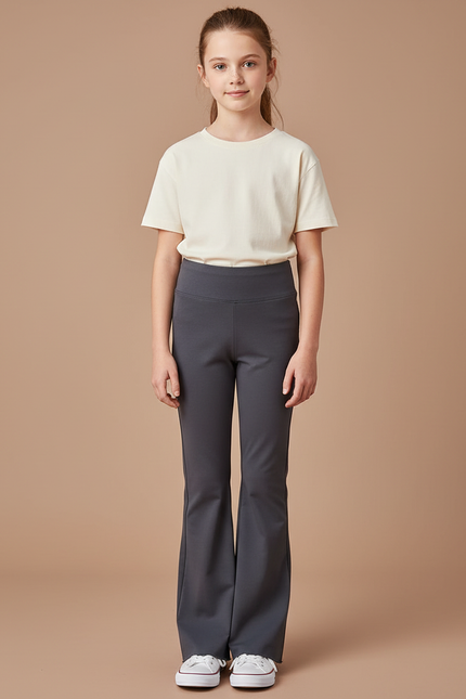 Pantalon Patte D'Éléphant Gris Anthracite Évasé Confortable Fille - Polyester