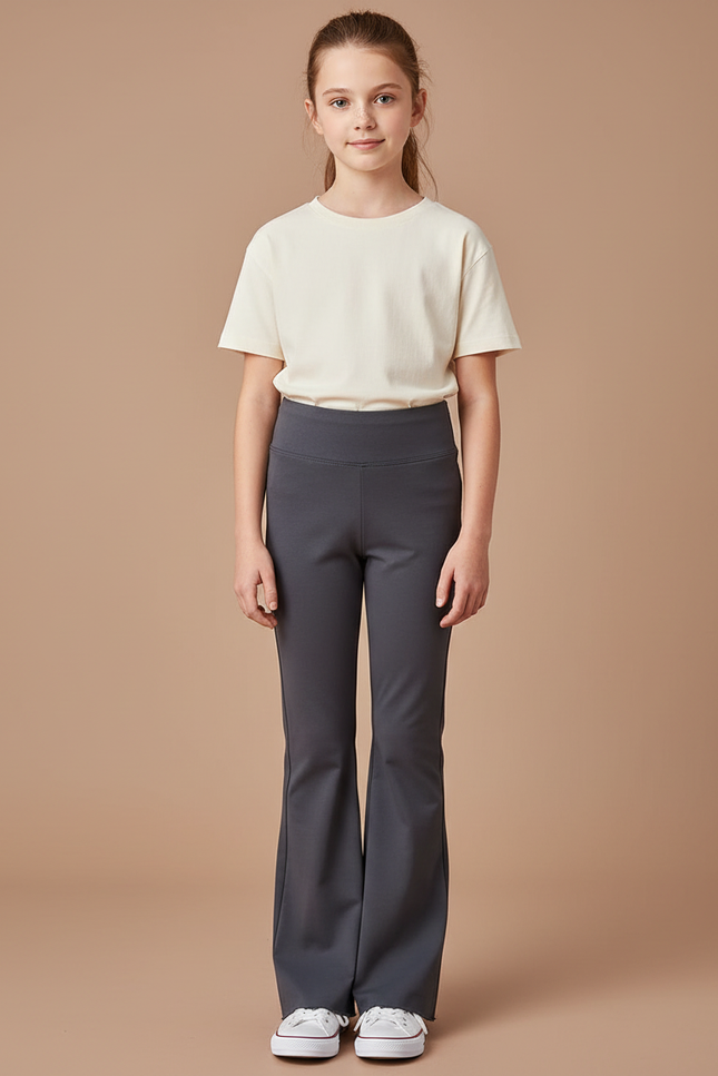 Pantalon Patte D'Éléphant Gris Anthracite Évasé Confortable Fille - Polyester