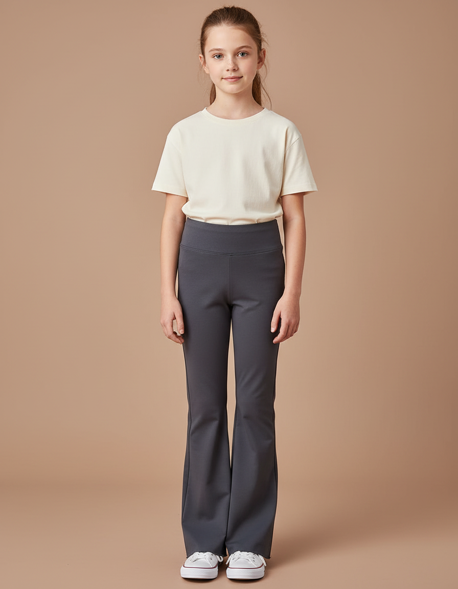 Pantalon Patte D'Éléphant Gris Anthracite Évasé Confortable Fille - Polyester