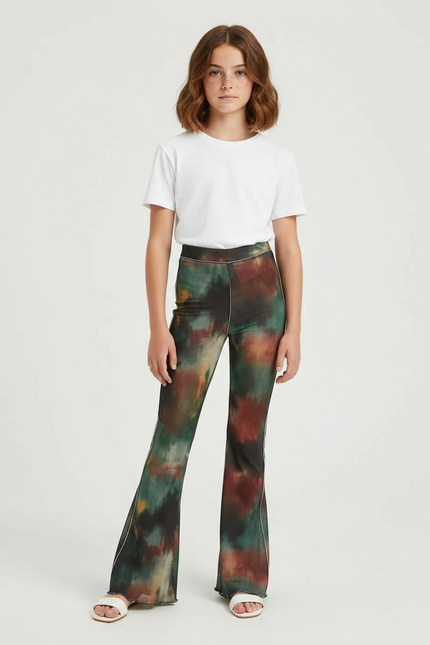 Pantalon Patte D'Éléphant Tie-Dye Évasé Imprimé Décontracté - Multicolore Maille