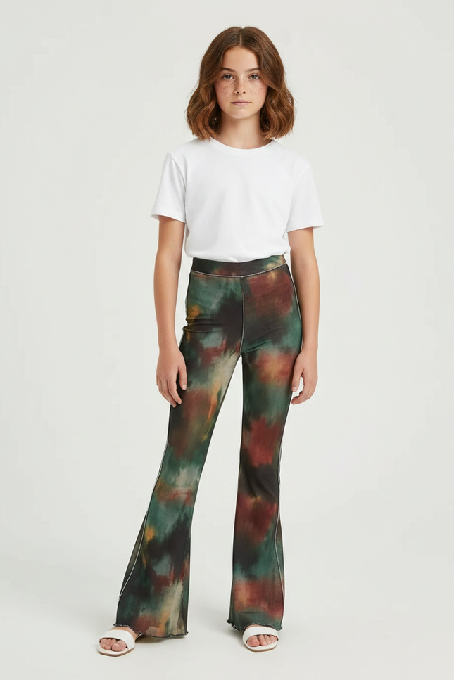 Pantalon Patte D'Éléphant Tie-Dye Évasé Imprimé Décontracté - Multicolore Maille