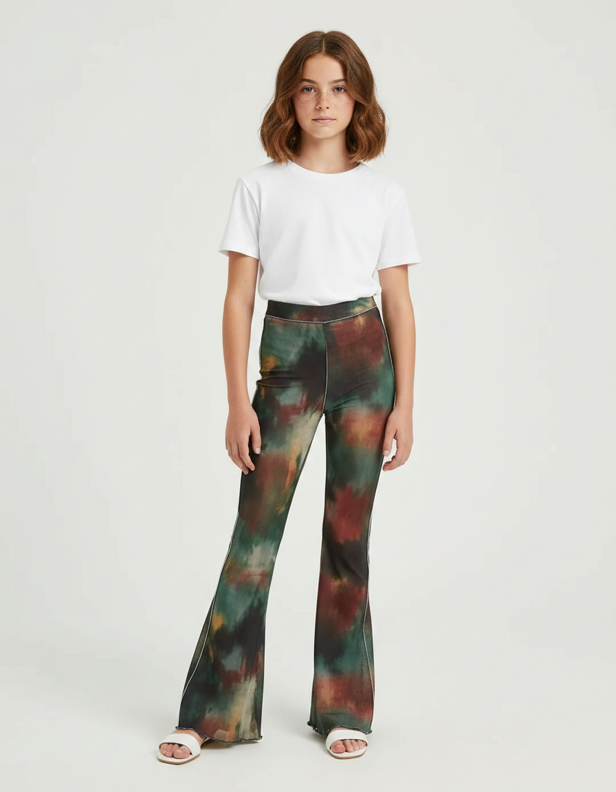 Pantalon Patte D'Éléphant Tie-Dye Évasé Imprimé Décontracté - Multicolore Maille