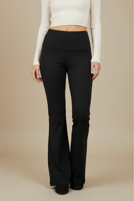 Pantalon Patte D'Éléphant Noir Taille Haute Fluide Confortable - Polyester