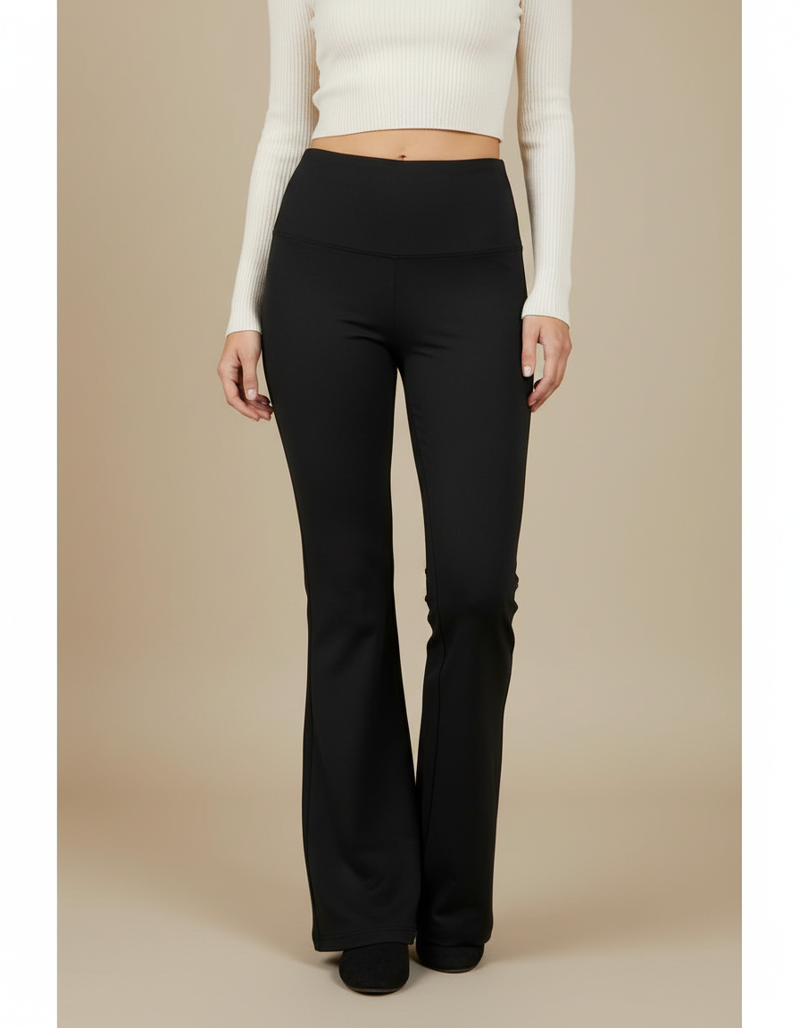 Pantalon Patte D'Éléphant Noir Taille Haute Fluide Confortable - Polyester
