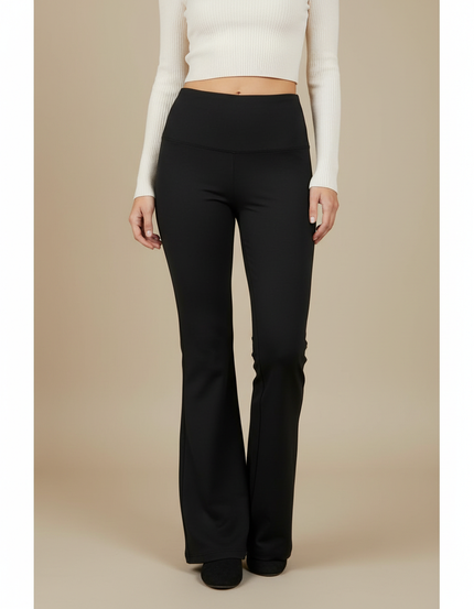 Pantalon Patte D'Éléphant Noir Taille Haute Fluide Confortable - Polyester