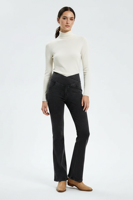 Pantalon Patte D'Éléphant Gris Foncé Denim Évasé Confortable Femme - Jean
