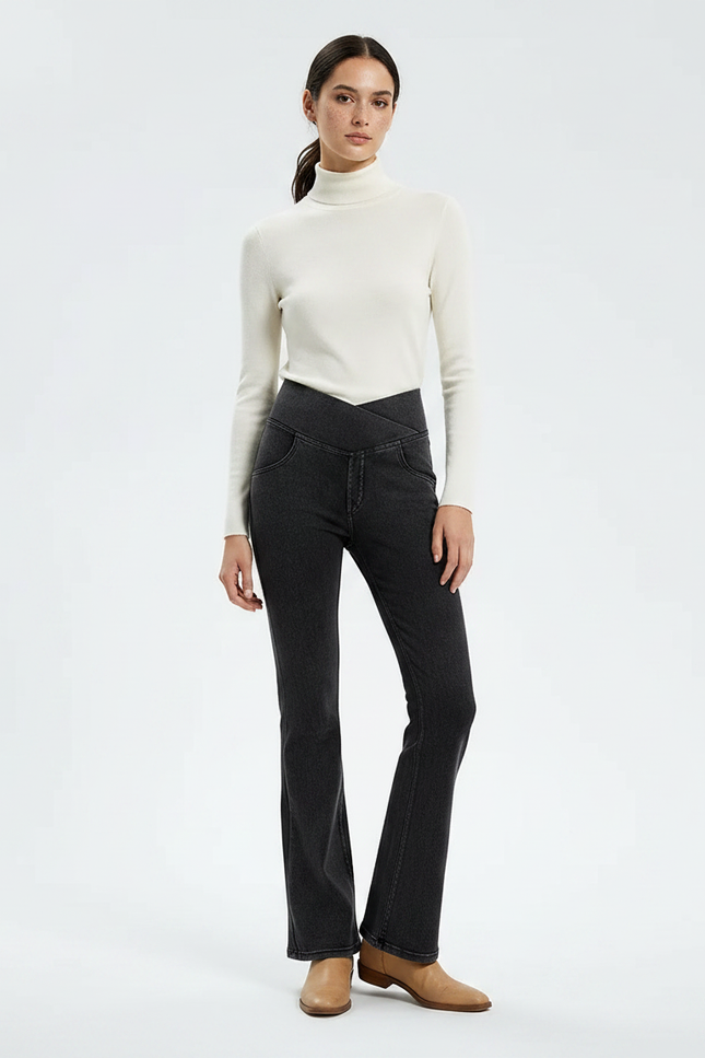 Pantalon Patte D'Éléphant Gris Foncé Denim Évasé Confortable Femme - Jean