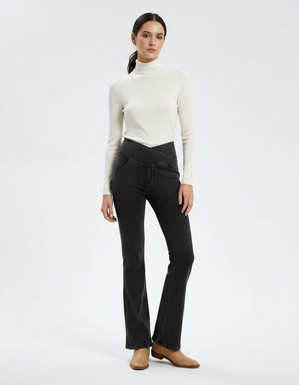 Pantalon Patte D'Éléphant Gris Foncé Denim Évasé Confortable Femme - Jean