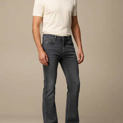 Pantalon Patte D'Éléphant Gris Homme Denim Évasé Classique - Jean