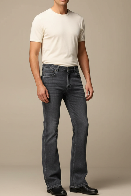 Pantalon Patte D'Éléphant Gris Homme Denim Évasé Classique - Jean