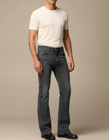 Pantalon Patte D'Éléphant Gris Homme Denim Évasé Classique - Jean