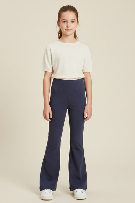 Pantalon Patte D'Éléphant Bleu Marine Confortable Évasé Fille - Molleton