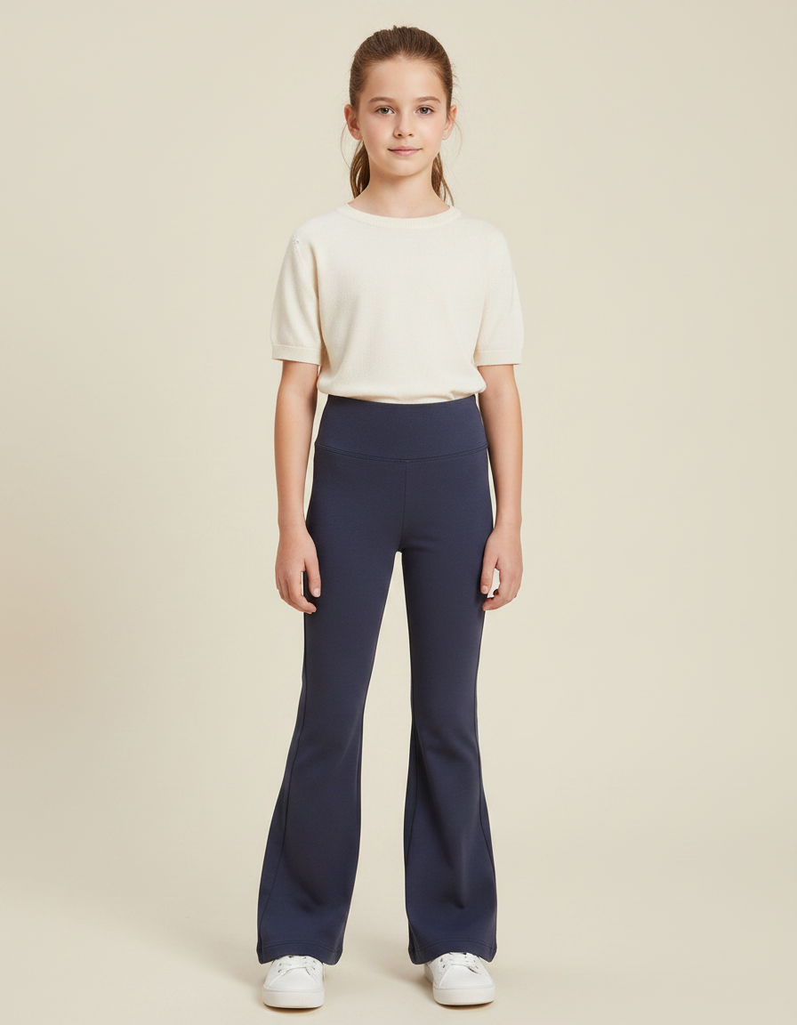 Pantalon Patte D'Éléphant Bleu Marine Confortable Évasé Fille - Molleton