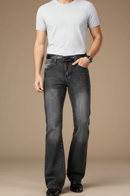 Pantalon Patte D'Éléphant Homme Jean Délavé Évasé Classique - Gris