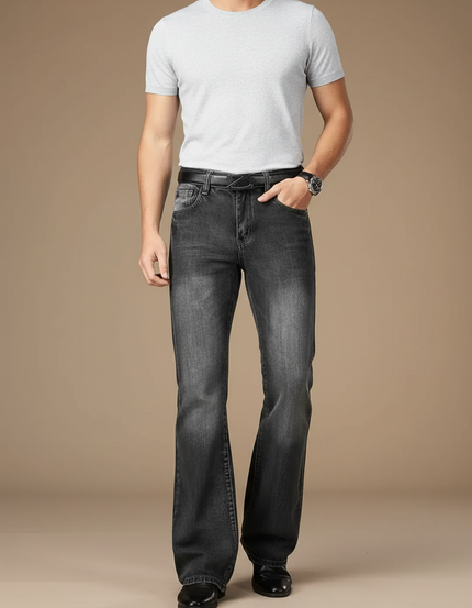 Pantalon Patte D'Éléphant Homme Jean Délavé Évasé Classique - Gris