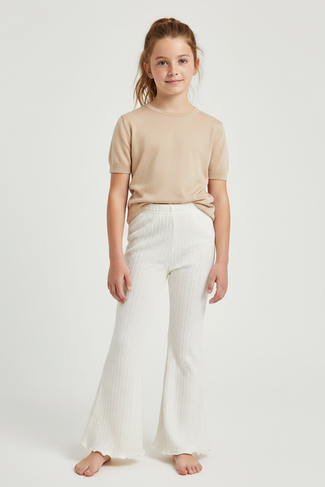 Pantalon Patte D'Éléphant Blanc Côtelé Décontracté Enfant - Maille