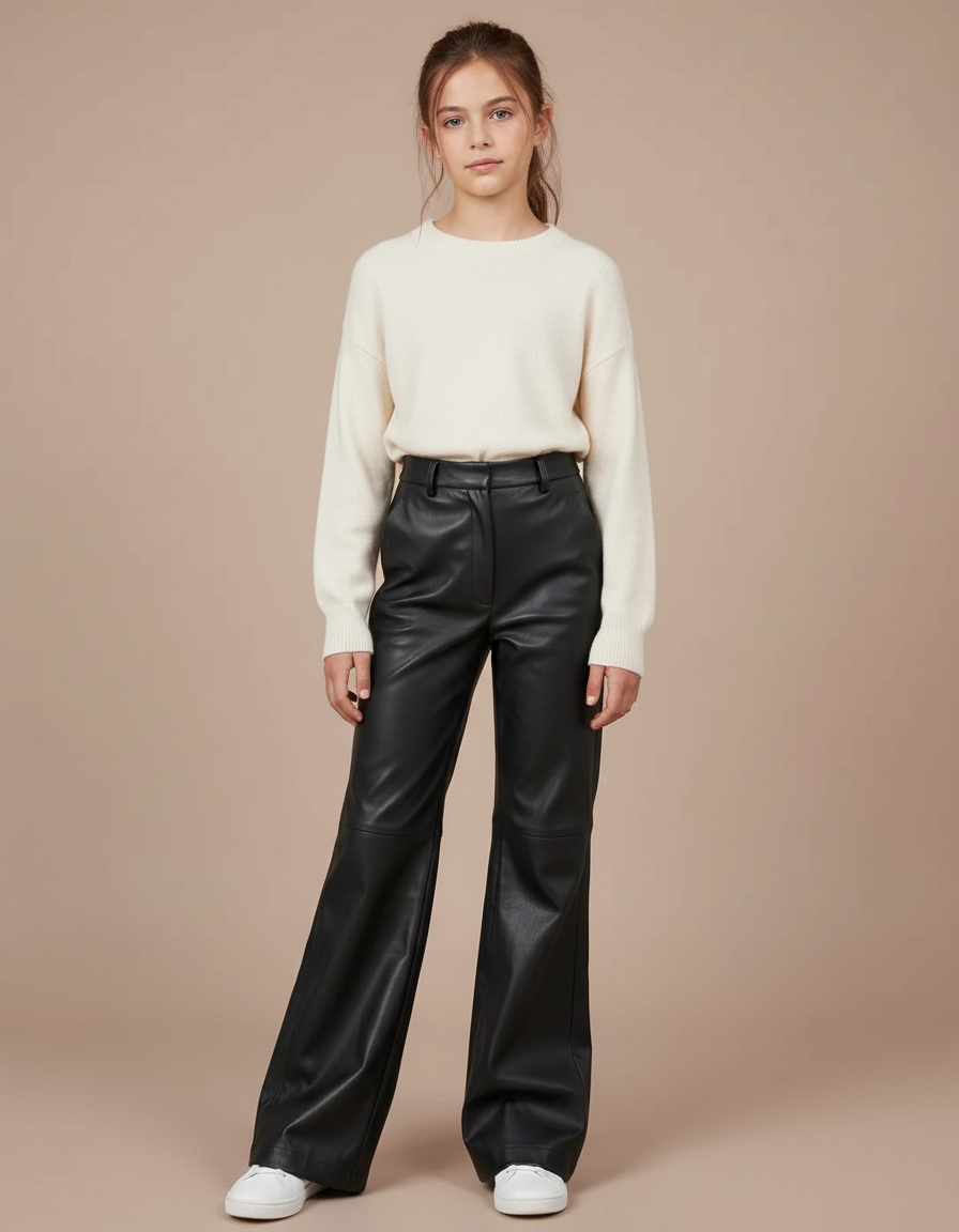 Pantalon Patte D'Éléphant Noir Similicuir Taille Haute Décontracté - Simili cuir