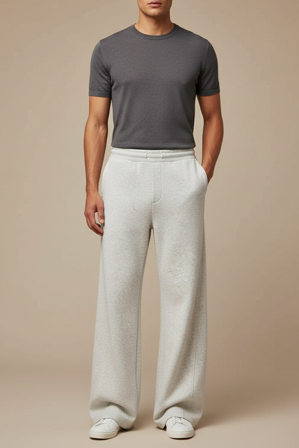 Pantalon Patte D'Éléphant Large Gris Décontracté Homme Coton - Molleton