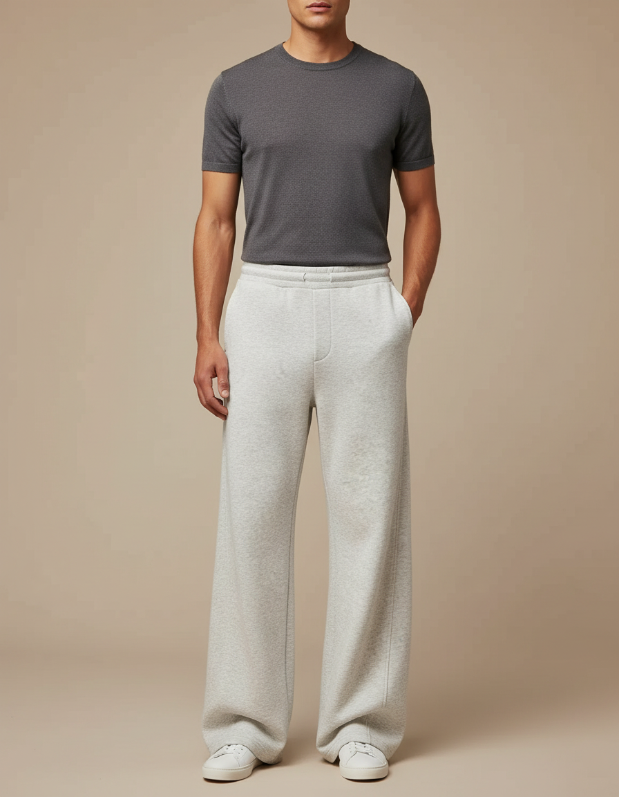 Pantalon Patte D'Éléphant Large Gris Décontracté Homme Coton - Molleton